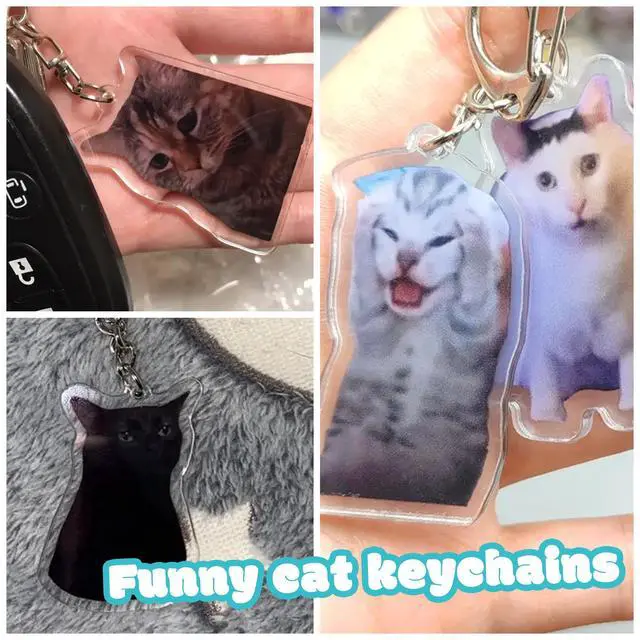 Alt view image 5 of 6 - 8Pcs Cat Keychain Cute Cat Meme Keychains Two Cats Talking Keyring Kawaii Charm Keychain Funny Gift For Friend, Multi, One Size