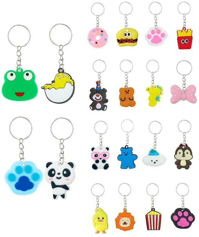 Main image of 100pcs Cartoon Keychain for Kids Party Favors, Mini Cute Keyring for Classroom Prizes, Birthday Christmas Party Favors Gift, Goodie Bag Stuffers Supplies, 20 Colors
