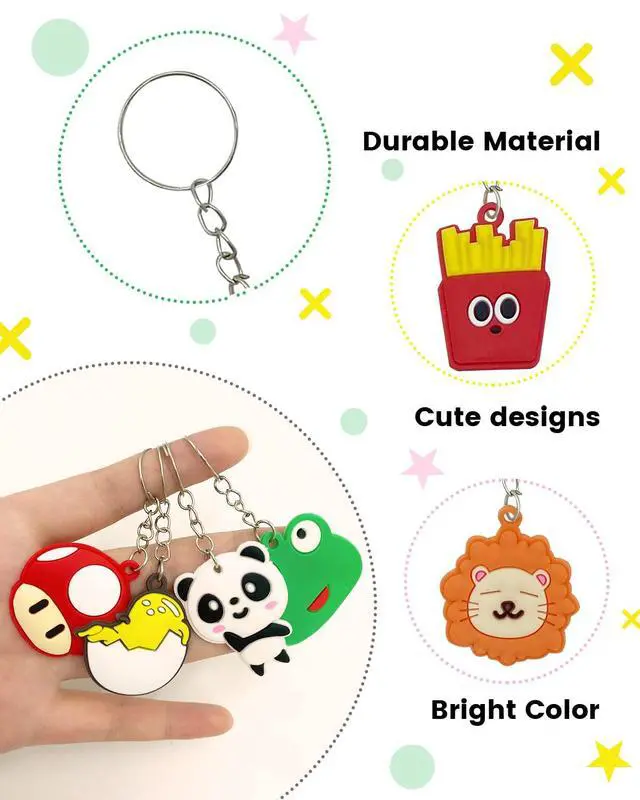 Alt view image 2 of 6 - 100pcs Cartoon Keychain for Kids Party Favors, Mini Cute Keyring for Classroom Prizes, Birthday Christmas Party Favors Gift, Goodie Bag Stuffers Supplies, 20 Colors