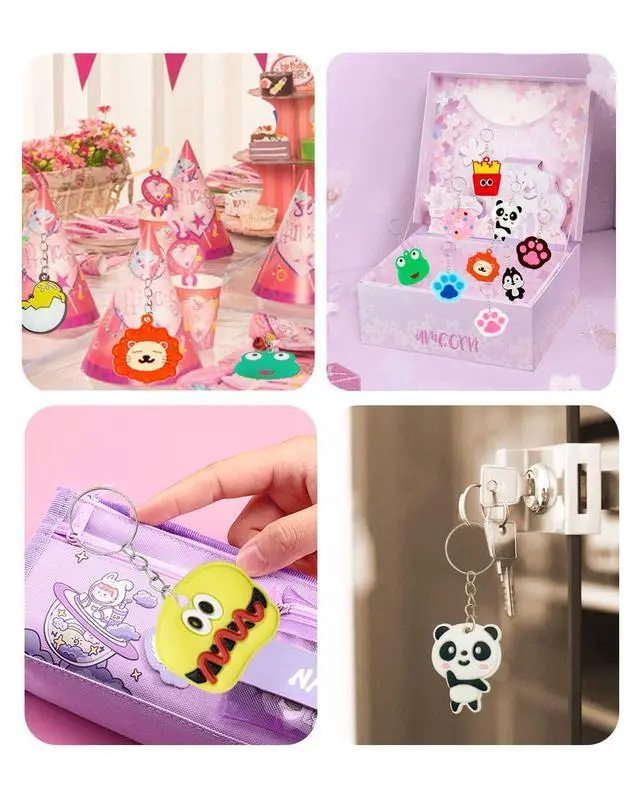 Alt view image 5 of 6 - 100pcs Cartoon Keychain for Kids Party Favors, Mini Cute Keyring for Classroom Prizes, Birthday Christmas Party Favors Gift, Goodie Bag Stuffers Supplies, 20 Colors