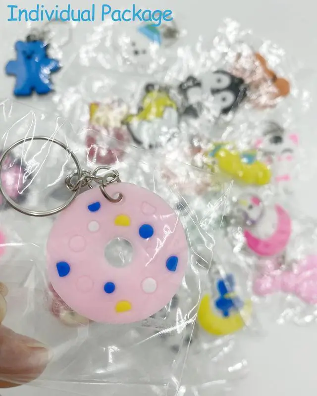 Alt view image 6 of 6 - 100pcs Cartoon Keychain for Kids Party Favors, Mini Cute Keyring for Classroom Prizes, Birthday Christmas Party Favors Gift, Goodie Bag Stuffers Supplies, 20 Colors