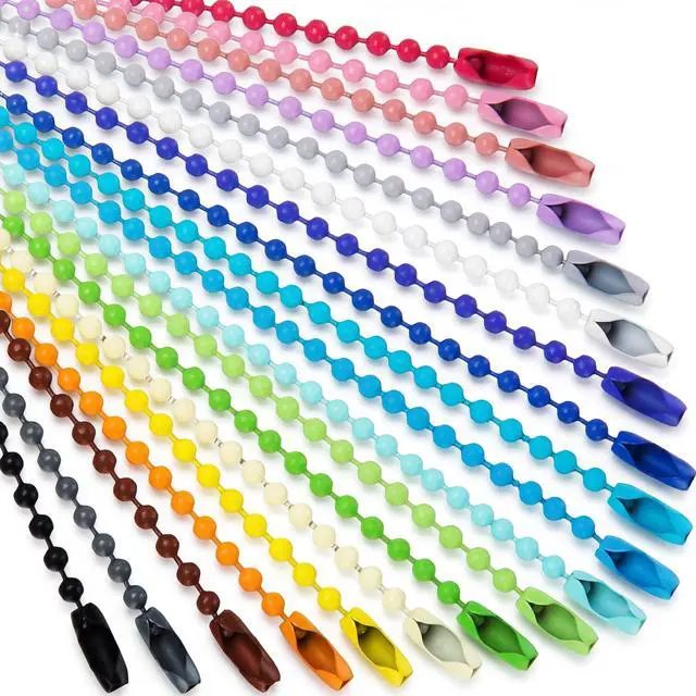 Main image of 200 Pack Colored Bead Keychain Metal Hanging Chains 4.72 Inch Keychains Necklace Connector for Hanging Ornament Jewelry Tag (Vibrant Color)