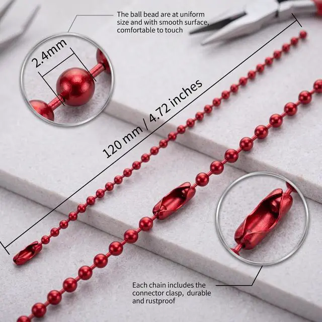 Alt view image 3 of 6 - 200 Pack Colored Bead Keychain Metal Hanging Chains 4.72 Inch Keychains Necklace Connector for Hanging Ornament Jewelry Tag (Vibrant Color)