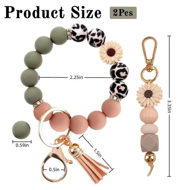 Alt view image 5 of 5 - Bracelet Key Ring Set, Cute Car Key chain Wristlet, Silicone Beaded Bangle keyChains for Women Girls