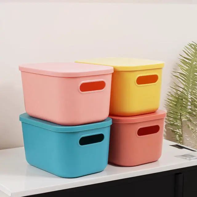 Alt view image 5 of 7 - 6Pcs Small Storage Bins with Lids, Stackable Plastic Organizer Bin Storage Containers for Organizing, Shelf Baskets for Pantry Cabinet Shelves Desktop Freezer Drawer Organization (6 Color, Small)