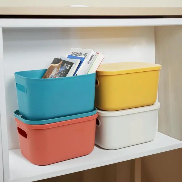 Alt view image 6 of 7 - 6Pcs Small Storage Bins with Lids, Stackable Plastic Organizer Bin Storage Containers for Organizing, Shelf Baskets for Pantry Cabinet Shelves Desktop Freezer Drawer Organization (6 Color, Small)