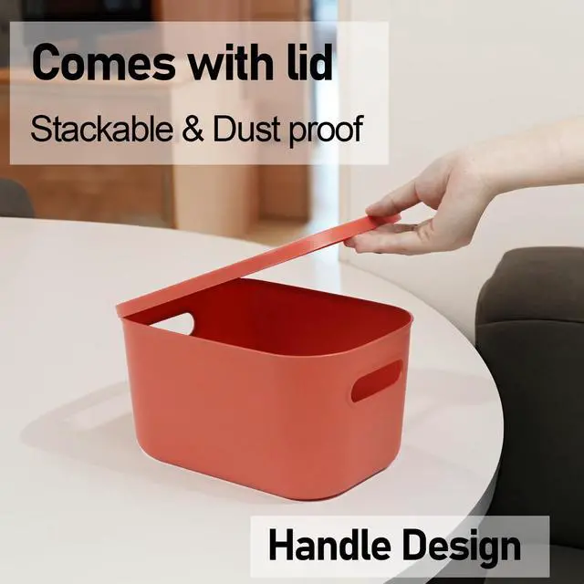 Alt view image 7 of 7 - 6Pcs Small Storage Bins with Lids, Stackable Plastic Organizer Bin Storage Containers for Organizing, Shelf Baskets for Pantry Cabinet Shelves Desktop Freezer Drawer Organization (6 Color, Small)