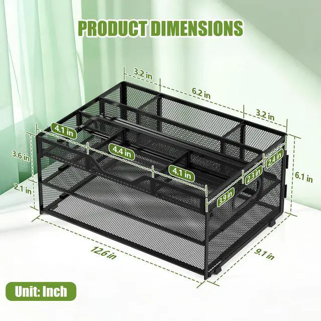 Alt view image 2 of 6 - 3 Tier Desk Orgnizers and Accessories, Metal Magazine File Holder with Pencil Holder and Handles, Space Saving Desk File Trays for School Office Supplies(Black)