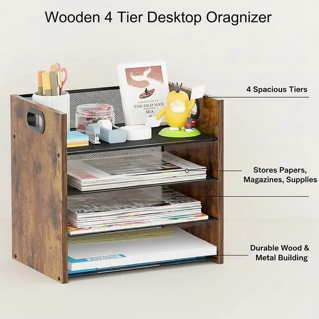 Alt view image 2 of 7 - Desk Organizer, 4 Tier Desktop File Organizer and Paper Tray Organizer, Office Desk Accessories for Mail, Documents, Papers, Notebooks and Home Office Storage