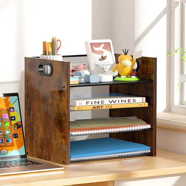 Alt view image 6 of 7 - Desk Organizer, 4 Tier Desktop File Organizer and Paper Tray Organizer, Office Desk Accessories for Mail, Documents, Papers, Notebooks and Home Office Storage