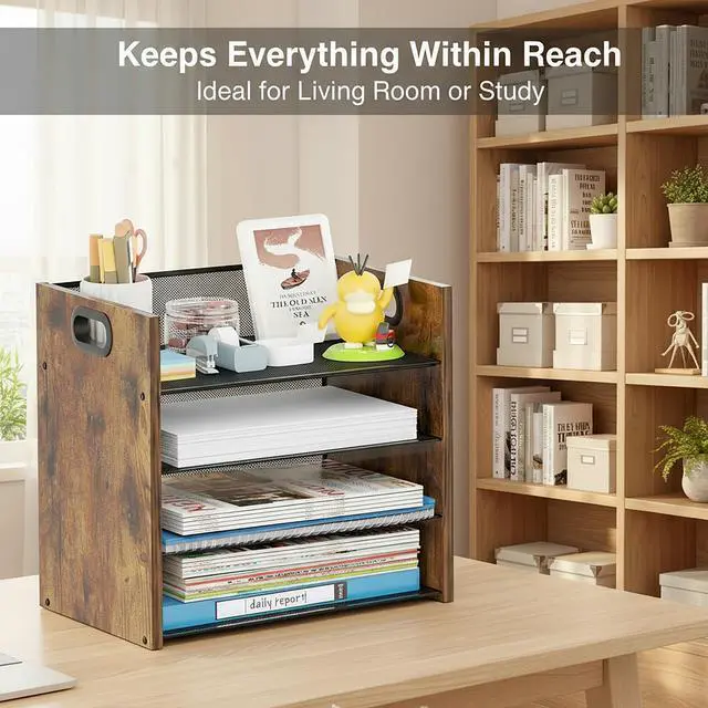 Alt view image 5 of 7 - Desk Organizer, 4 Tier Desktop File Organizer and Paper Tray Organizer, Office Desk Accessories for Mail, Documents, Papers, Notebooks and Home Office Storage