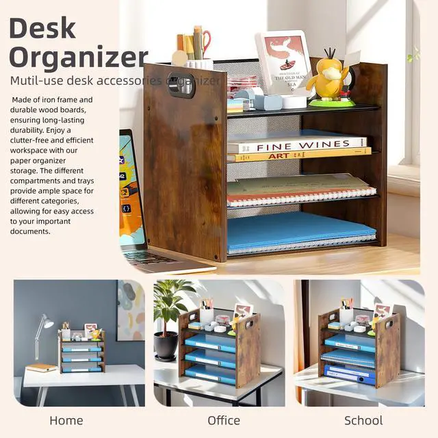 Alt view image 7 of 7 - Desk Organizer, 4 Tier Desktop File Organizer and Paper Tray Organizer, Office Desk Accessories for Mail, Documents, Papers, Notebooks and Home Office Storage