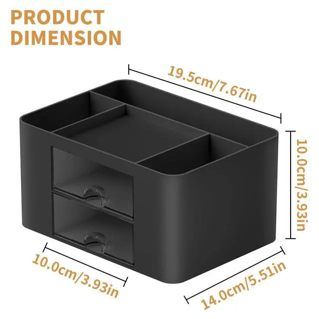 Alt view image 4 of 7 - Pen Organizer with 2 Drawer, Multi-Functional Pencil Holder for Desk, Desk Organizers and Accessories with 5 Compartments + Drawer for Office Art Supplies (Black)