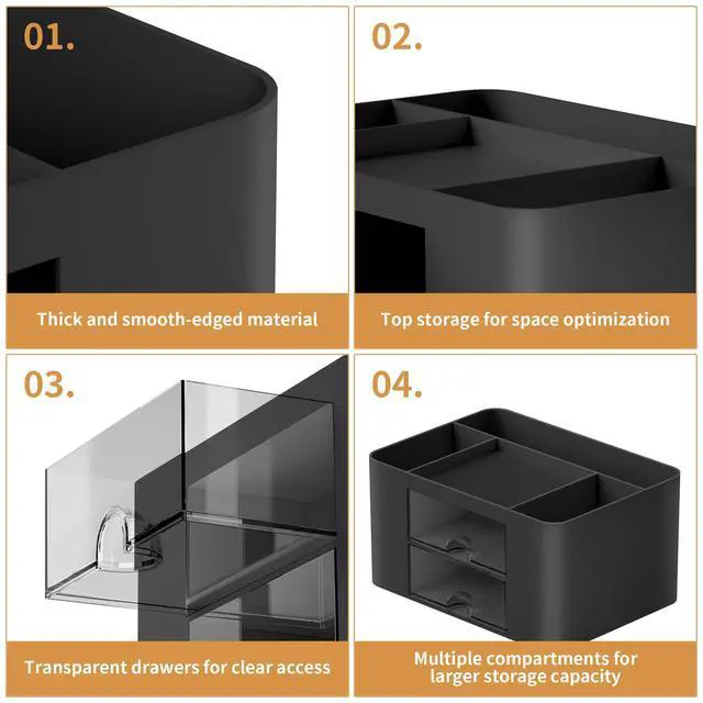 Alt view image 6 of 7 - Pen Organizer with 2 Drawer, Multi-Functional Pencil Holder for Desk, Desk Organizers and Accessories with 5 Compartments + Drawer for Office Art Supplies (Black)