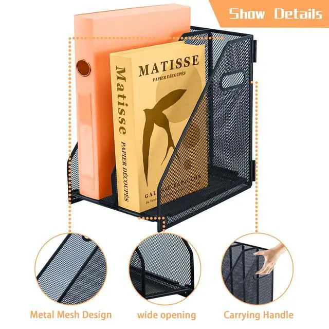Alt view image 3 of 7 - compartments metal file racks metal Mesh Desktop Organizer for Desk, Storage Binder Organizer for Office Desktop, Home Workspace and School