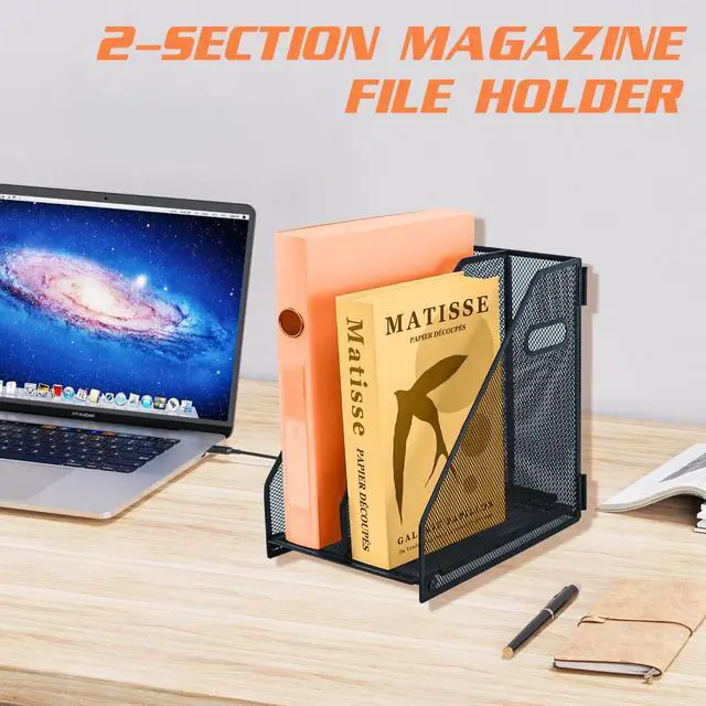 Alt view image 4 of 7 - compartments metal file racks metal Mesh Desktop Organizer for Desk, Storage Binder Organizer for Office Desktop, Home Workspace and School