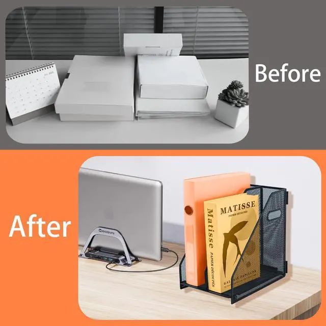 Alt view image 5 of 7 - compartments metal file racks metal Mesh Desktop Organizer for Desk, Storage Binder Organizer for Office Desktop, Home Workspace and School