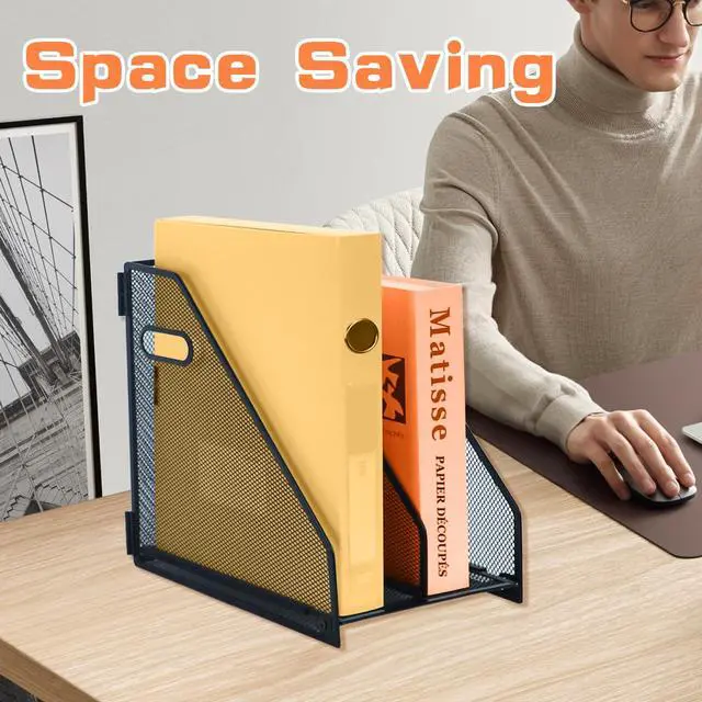 Alt view image 6 of 7 - compartments metal file racks metal Mesh Desktop Organizer for Desk, Storage Binder Organizer for Office Desktop, Home Workspace and School