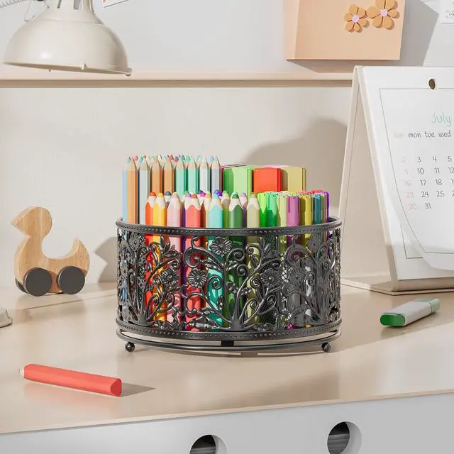 Alt view image 3 of 6 - Pencil Holder for Desk - Cute Rotating Pen Organizer Caddy Desktop Storage Stationery Supplies for Office Home Classroom School