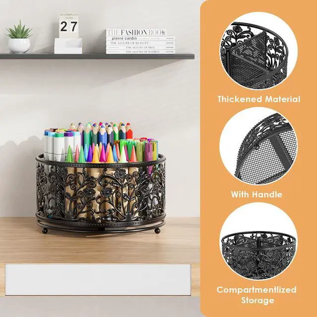 Alt view image 4 of 6 - Pencil Holder for Desk - Cute Rotating Pen Organizer Caddy Desktop Storage Stationery Supplies for Office Home Classroom School