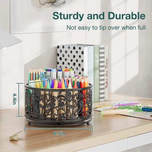 Alt view image 5 of 6 - Pencil Holder for Desk - Cute Rotating Pen Organizer Caddy Desktop Storage Stationery Supplies for Office Home Classroom School