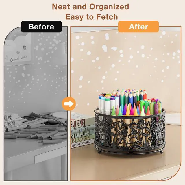 Alt view image 6 of 6 - Pencil Holder for Desk - Cute Rotating Pen Organizer Caddy Desktop Storage Stationery Supplies for Office Home Classroom School