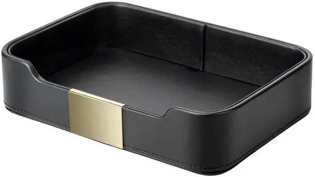 Main image of Luxury Leather Tray Organizer Valet Tray Key Tray for Entryway Table Desktop Storage Catchall Tray Decorative Tray for Jewelry Keys Wallet Phone Watch (Metal Gilded, Black)