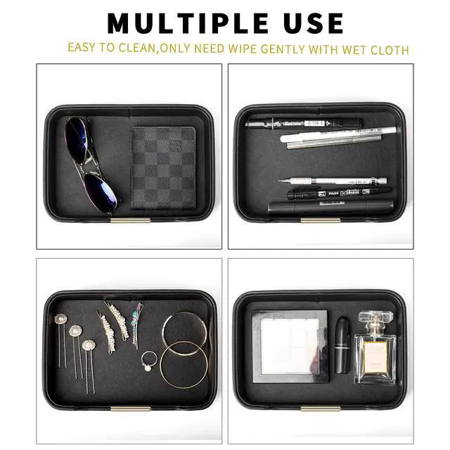 Alt view image 2 of 6 - Luxury Leather Tray Organizer Valet Tray Key Tray for Entryway Table Desktop Storage Catchall Tray Decorative Tray for Jewelry Keys Wallet Phone Watch (Metal Gilded, Black)