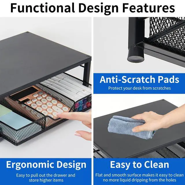 Alt view image 6 of 6 - Small Laptop Stand for Desk, Monitor Stand Riser, Desk Organizer for Office Organization, Office Desk Accessories, Computer Desktop Stand with Drawer for Home, Office, School (Black)