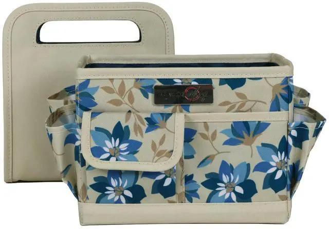 Main image of Desktop Tote Organizer Tan Floral Craft Bag Portable Storage for Art Supplies, Sewing, Scrapbooking, DIY Tools & Creative Project Organization