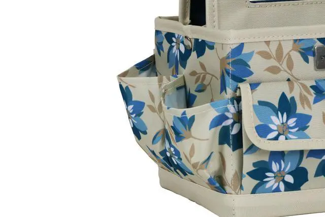 Alt view image 3 of 7 - Desktop Tote Organizer Tan Floral Craft Bag Portable Storage for Art Supplies, Sewing, Scrapbooking, DIY Tools & Creative Project Organization