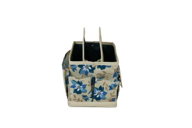 Alt view image 6 of 7 - Desktop Tote Organizer Tan Floral Craft Bag Portable Storage for Art Supplies, Sewing, Scrapbooking, DIY Tools & Creative Project Organization