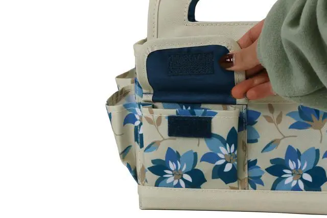 Alt view image 7 of 7 - Desktop Tote Organizer Tan Floral Craft Bag Portable Storage for Art Supplies, Sewing, Scrapbooking, DIY Tools & Creative Project Organization