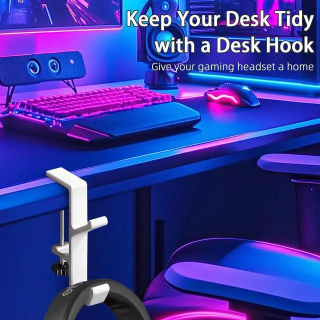 Alt view image 7 of 7 - Desk Mount Bag Holder Hook Clamp,On Backpack Hanger Portable Desk Mount Headphones Holder for Reduce Desk Clutter Table Desk Table Hanging Storage (4 Pcs-Double Hook White)