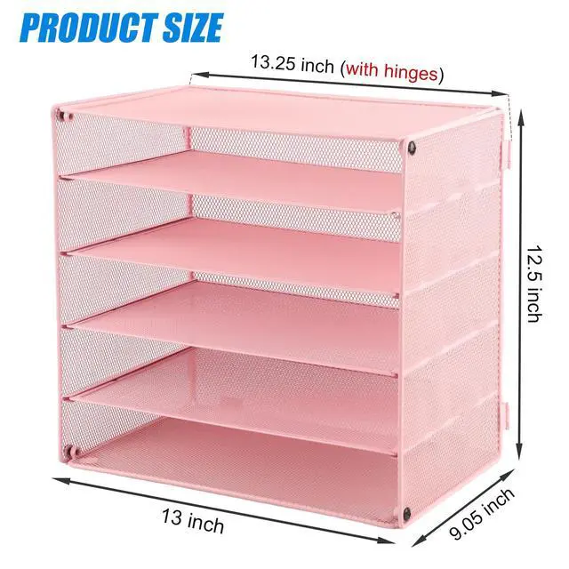 Alt view image 2 of 6 - 5 Slot Mesh Desk Organizer Tray, File Paper Letter Folder Holder Desktop Paper Sorter Mail Organization Rack Storage Accessories, for Office Home School Classroom, Pink