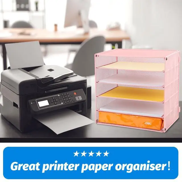 Alt view image 4 of 6 - 5 Slot Mesh Desk Organizer Tray, File Paper Letter Folder Holder Desktop Paper Sorter Mail Organization Rack Storage Accessories, for Office Home School Classroom, Pink