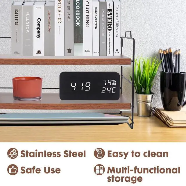 Alt view image 4 of 7 - Desk Shelf Organizer, 2 Tier Desktop Shelves, Adjustable Bookshelf Storage Rack and Office Cubicle Decor for Tabletop, School, Office, Dorm Organization (Black Frame + Wood Board)