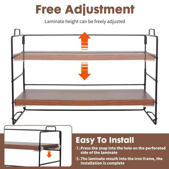 Alt view image 6 of 7 - Desk Shelf Organizer, 2 Tier Desktop Shelves, Adjustable Bookshelf Storage Rack and Office Cubicle Decor for Tabletop, School, Office, Dorm Organization (Black Frame + Wood Board)