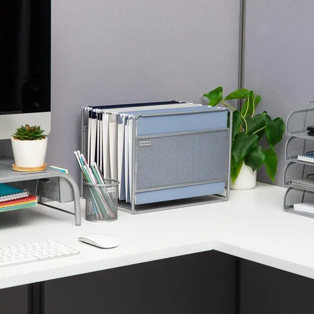 Alt view image 2 of 7 - Hanging File Folder Organizer, Desktop Organizer, Storage, Office, Metal Mesh, Silver