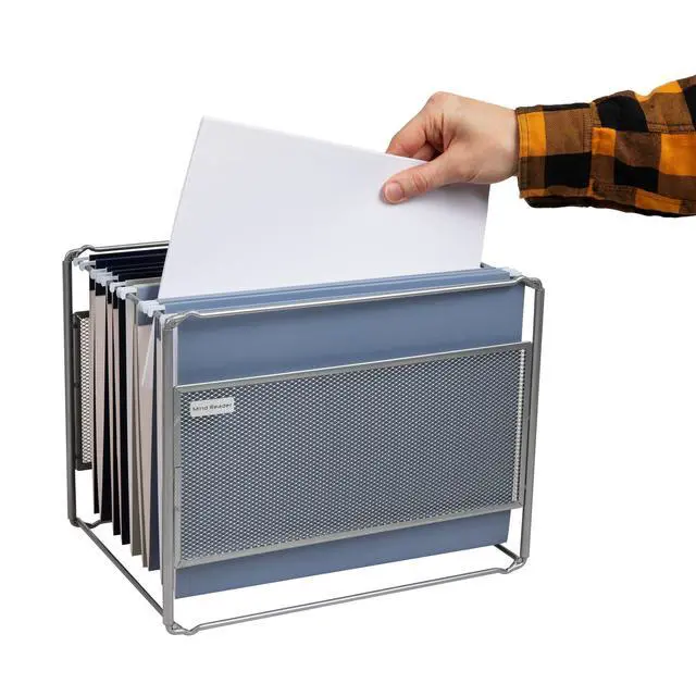Alt view image 4 of 7 - Hanging File Folder Organizer, Desktop Organizer, Storage, Office, Metal Mesh, Silver