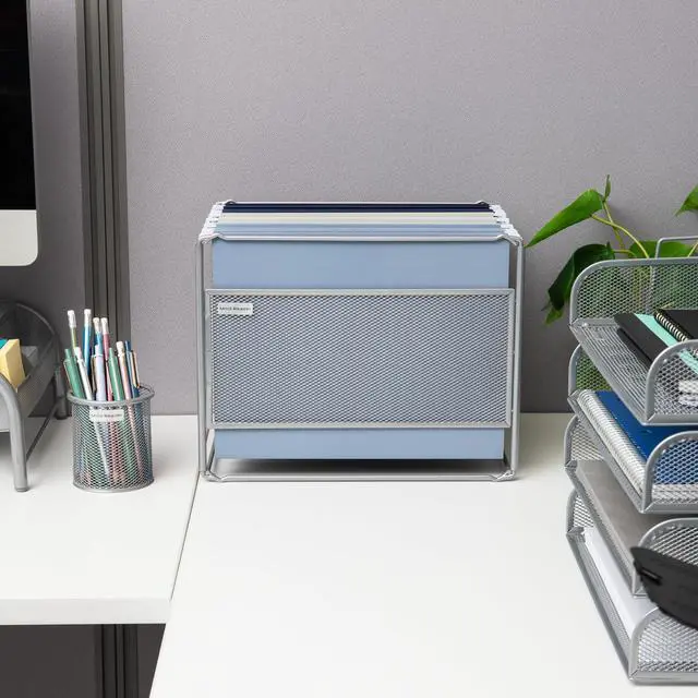 Alt view image 6 of 7 - Hanging File Folder Organizer, Desktop Organizer, Storage, Office, Metal Mesh, Silver
