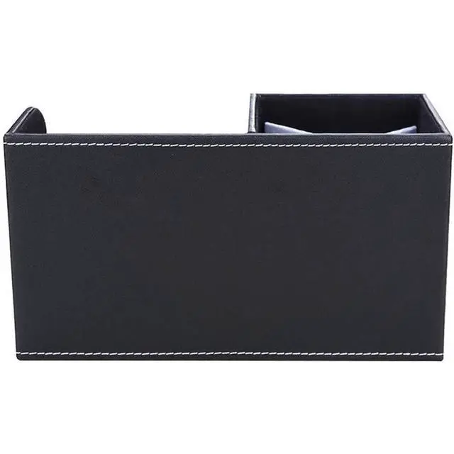 Alt view image 7 of 7 - Desk Organizer Office Supplies Caddy Pu Leather Multi-function Storage Box Pen/Pencil,Cell phone, Business Name Cards Remote Control Holder with Small Drawer Black