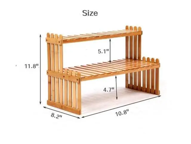 Alt view image 4 of 6 - 10.8" 2 Tiers Bamboo Plant Stand Shelf,Desk Flower Pot Holder,Adjustable Desktop Shelf Display Organizer Ladder Rack for Office Decorate Desk Shelving Storage Rack,Kitchen Rack (10.8" Length)