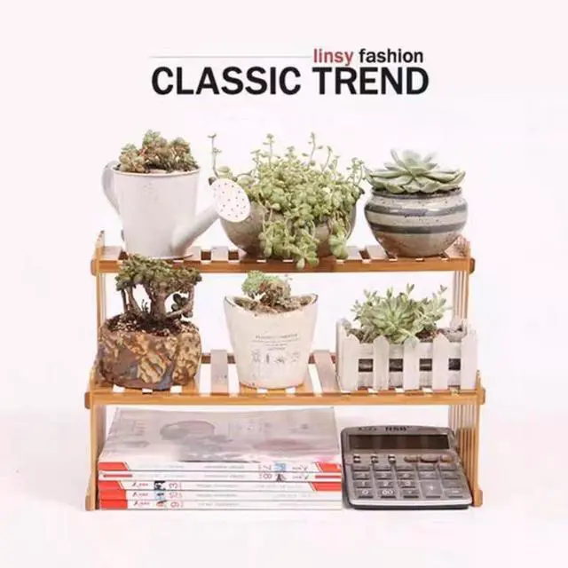 Alt view image 6 of 6 - 10.8" 2 Tiers Bamboo Plant Stand Shelf,Desk Flower Pot Holder,Adjustable Desktop Shelf Display Organizer Ladder Rack for Office Decorate Desk Shelving Storage Rack,Kitchen Rack (10.8" Length)