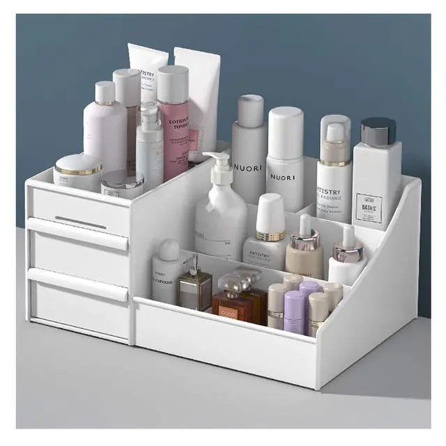 Alt view image 6 of 6 - Large Makeup Capacity Cosmetic Storage Box Skin Care Organizer Jewelry,Makeup, Brushes, Lipsticks, Nail Polish Container,Desktop Dresser Sundries Storage Box (White)