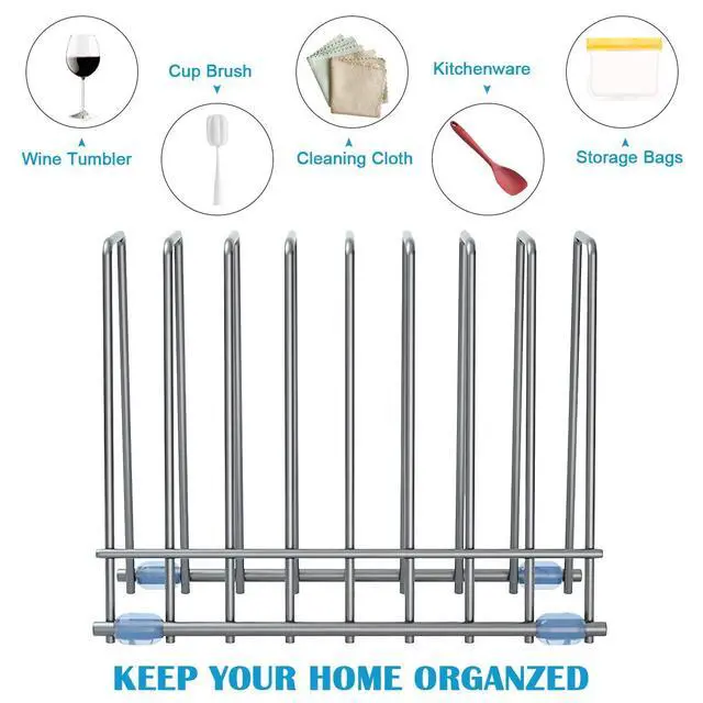 Alt view image 3 of 6 - Reusable Silicone Bags Rack, Drying Rack for Storage Bags, Stainless Stand for Reusable Freezer Bags, File Organizer Desktop Storage Book Shelf (Grey)