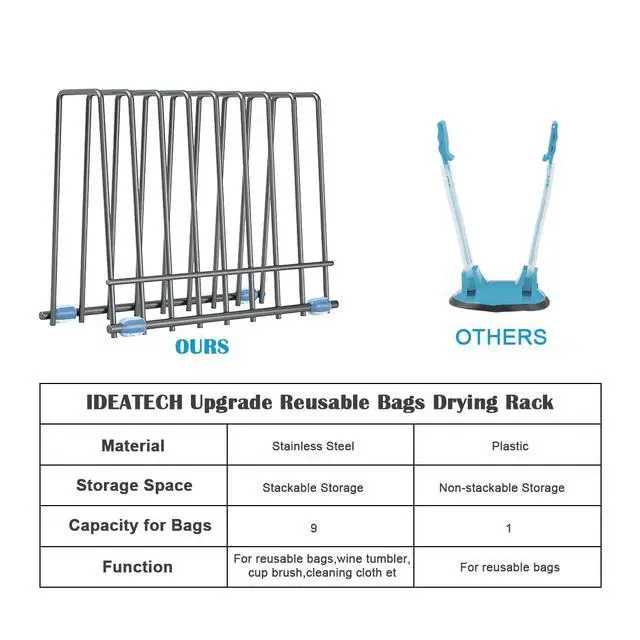 Alt view image 4 of 6 - Reusable Silicone Bags Rack, Drying Rack for Storage Bags, Stainless Stand for Reusable Freezer Bags, File Organizer Desktop Storage Book Shelf (Grey)