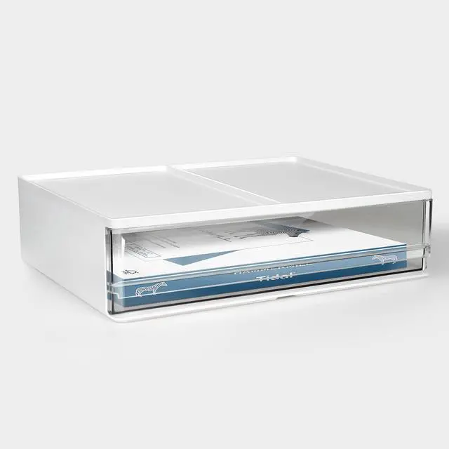 Alt view image 2 of 6 - Printer Paper Holder Desk Organizer with Drawer, Stackable Desktop Storage Drawers 13.5 inch Wide - Pearl White (1 PCS)
