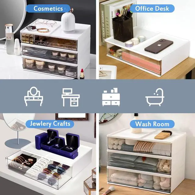 Alt view image 5 of 6 - Printer Paper Holder Desk Organizer with Drawer, Stackable Desktop Storage Drawers 13.5 inch Wide - Pearl White (1 PCS)