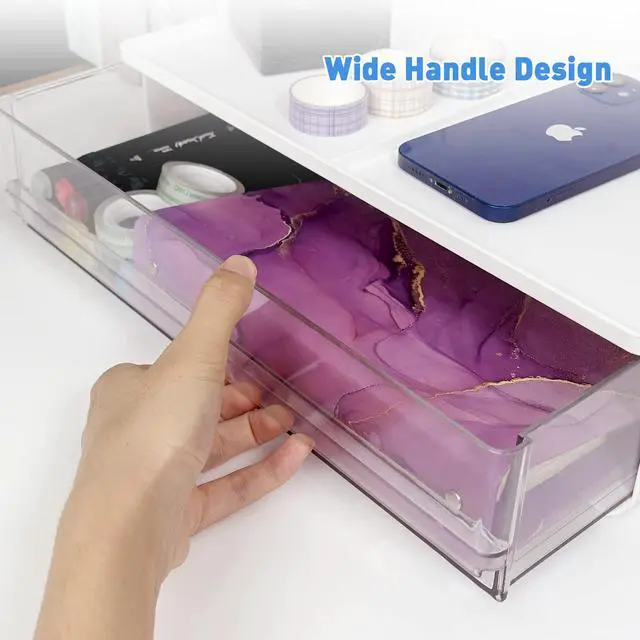 Alt view image 6 of 6 - Printer Paper Holder Desk Organizer with Drawer, Stackable Desktop Storage Drawers 13.5 inch Wide - Pearl White (1 PCS)